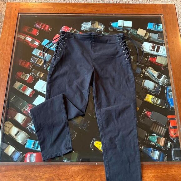 Express Vintage Lace Up Black Legging Ankle Pants Jeans Fitted Rockstar Grunge - Picture 4 of 8